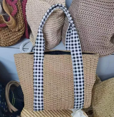 Borsa lunga in carta intrecciata con nastro di cotone per ragazze