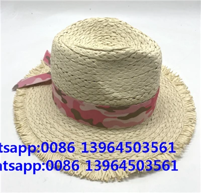 Wide Paper intrecciata di paglia fatta a mano femminile a cappello da spiaggia in fibra di fibra