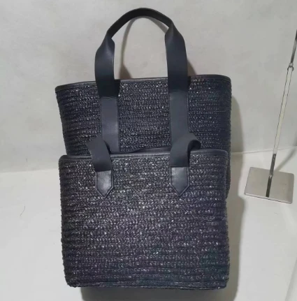 Set di borse da donna in tessuto di grano nero