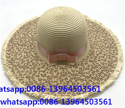 Cappello da spiaggia estivo a tesa larga da donna con macchie di leopardo