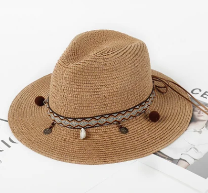 Cappello da spiaggia da donna in paglia a nastro