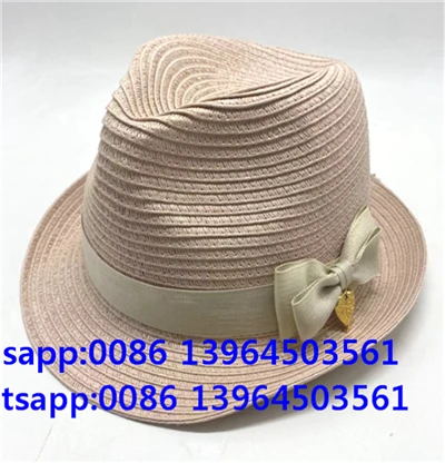 Donne rosa chiaro paglia di carta Fedora Cappone Cappello da sole