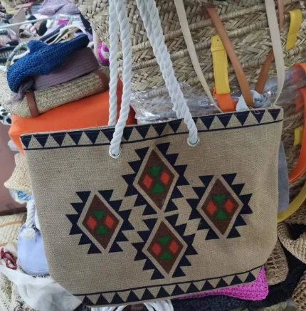 Borsa tote in lino con motivo di stampa