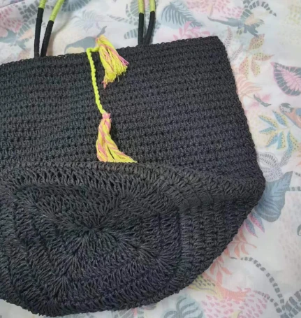 Borsa da donna di paglia di carta grande nera