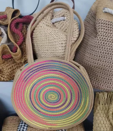 Borsa da donna in cotone cucita in corda multicolore