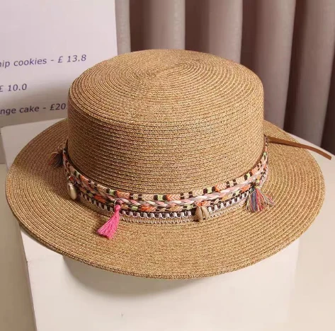 Cappello da donna in paglia di carta marrone Boho Chic