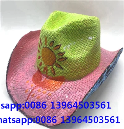 Cappello da sole in paglia di carta intrecciata a mano con pittura