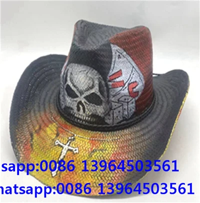 Cappello da cowboy occidentale da uomo in paglia intrecciata