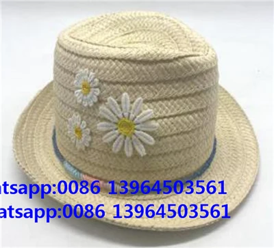 Ricamo a fiore bianco largo carta intrecciata cappello da bambina paglia
