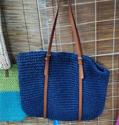 Borsa di paglia da donna blu moda