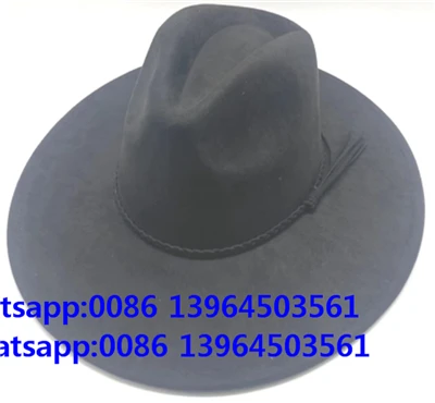 Cappello da cowboy Fedora in lana nera Rancher