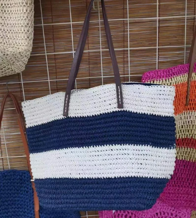 Borsa grande da donna con striscia beige e nera