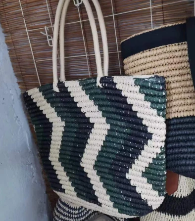 Stripe Green Women Pversa di paglia Borsa