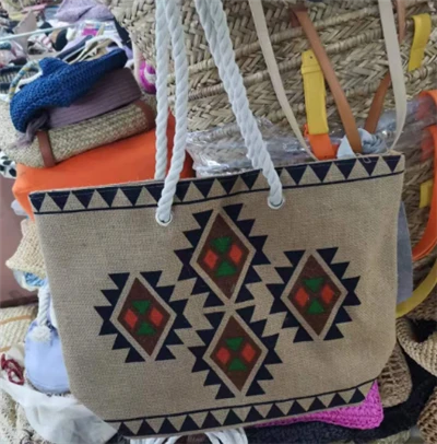 Borsa tote in lino con motivo di stampa