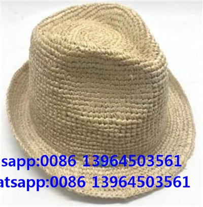 Cappello di paglia morbida Fedora lavorato all'uncinetto a mano